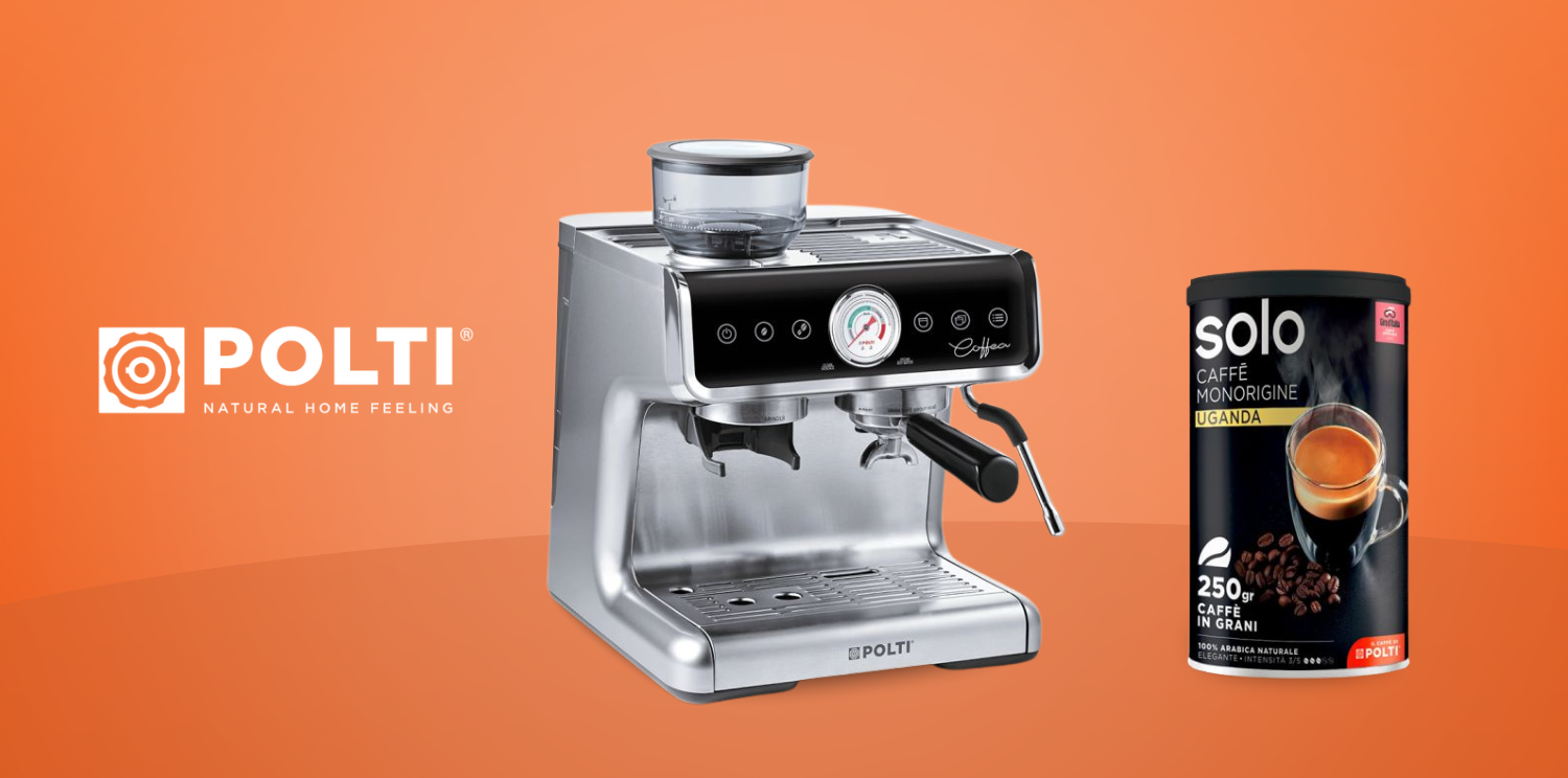 Illustration — Une machine à café Polti + son paquet de café !